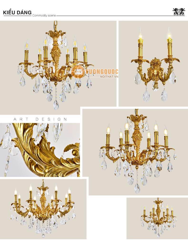 Đèn chùm đồng pha lê nến hoa lệ abr170-6